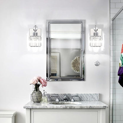 PRESDE 1-Light Bathroom Vanity Light, Modern Chrome Wall Sconce with Crystal Shade, Single Wall Lamp for Over Mirror Bedroom Hallway
