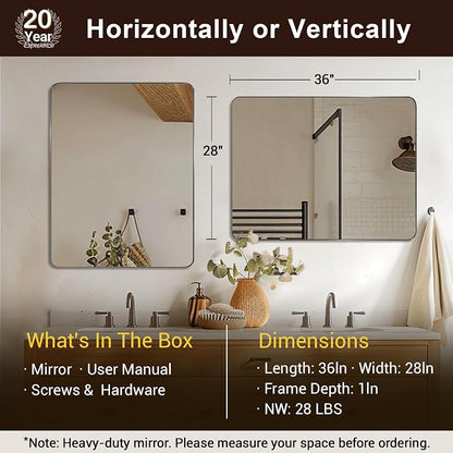 Brushed Nickel Mirrors for Bathroom Sink, 28x36 Inch Bathroom Vanity Mirror with Rectangular Metal Frame-Modern Clean Design with Superior Stainless Steel Frame