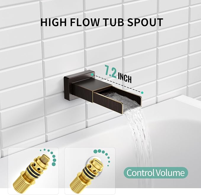 SR SUN RISE 12 Inch All Metal Square Shower System with Tub Spout, Tub Shower Faucet Set, High Pressure Rain Shower Head and Handheld Sprayer Shower Fixtues, Valve Included, Oil-Rubbed Bronze