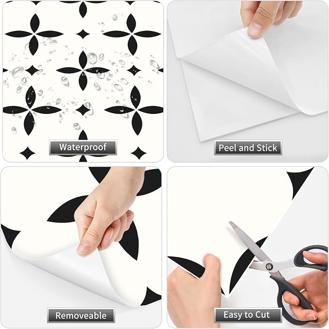 MORCART Peel and Stick Floor Tile Star Waterproof Vinyl Flooring DIY Flooring for Bathroom, Kitchen, Fireplace, Pet House, Stairs, Bedrooms, Wall, Store(20PCS,7.87" x 7.87",White)