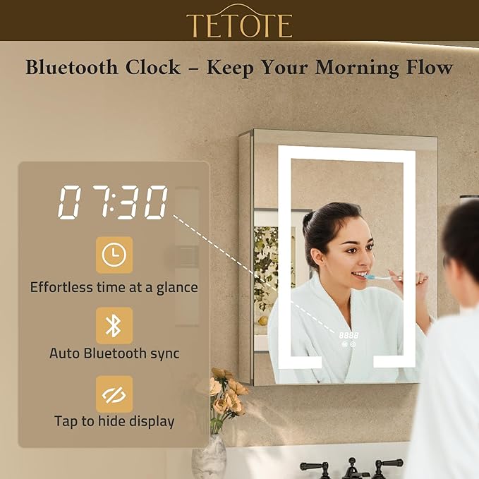 30 x 32 Lighted Medicine Cabinet Mirror for Bathroom with LED Lights, 2 Door Tempered Glass Recessed or Surface Mount Mirrored Cabinet, Outlets & USB, 3-Color Dimming, Defog, Adjustable Shelf