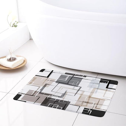 Tan Abstract Geometric Shower Curtain Sets with Rugs, Grey Black and White Geometric Textured Bathroom Curtain 70L X 70W Inches Polyester Fabric Bathroom Decoration Shower Curtain Set