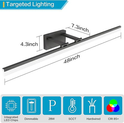 SOLFART Dimmable LED Black Vanity Lighting Fixture Wall Light Over Mirror for Bathroom 47.2 inch
