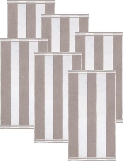 Superior Cotton Striped Beach Towels, Colorful Towels for Adult, Kid, Pool, Swimming, Sand, Travel, Large Oversized, Absorbent, Fast Drying, Bath Basics, Cabana Collection, Set of 6, Light Grey
