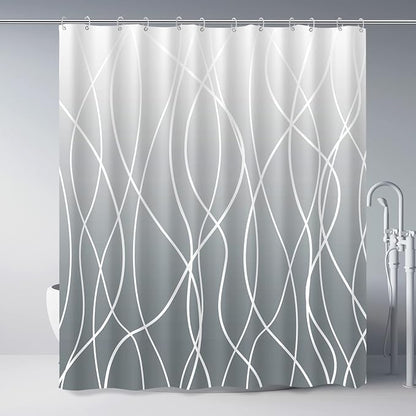 Striped Shower Curtain for Bathroom, Ombre Grey, 72" W x 72" L | with Hooks, Modern Hotel Style, Water Repellent, Washable, Weighted Hem