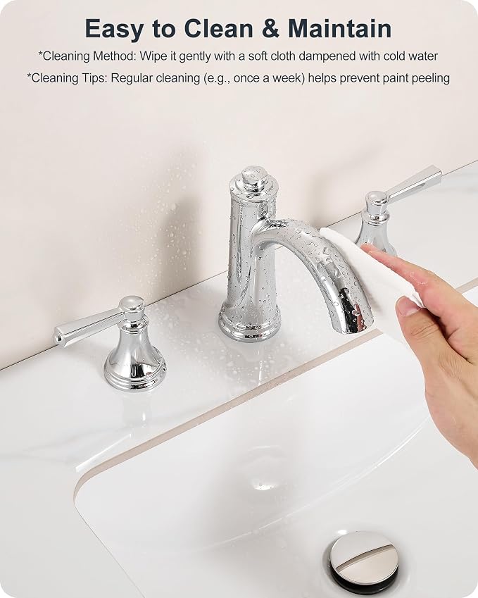 Brass Bathroom Faucets 3 Hole, Chrome Bathroom Faucet 4-16 Inch | Lead-Free, Widespread 2 Handles, Pop-Up Drain, Pre-installed cUPC Supply Hoses, 10 Mins Install, For Vanity Restroom Lavatory