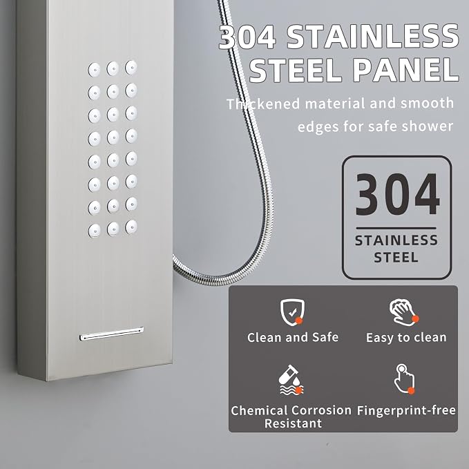 Shower Panel Tower System,Rain Shower Head Rainfall Waterfall | Handheld High Pressure Rain Massage System(Brushed Silver)