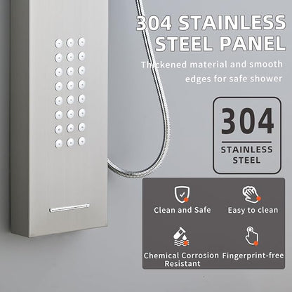 Shower Panel Tower System,Rain Shower Head Rainfall Waterfall | Handheld High Pressure Rain Massage System(Brushed Silver)