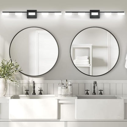 LED Modern Bathroom Light Fixtures Over Mirror, 5-Light Dimmable Vanity Lights, Matte Black Acrylic Bathroom Vanity Light, 2700K-6500K Adjustable, ETL Certificated