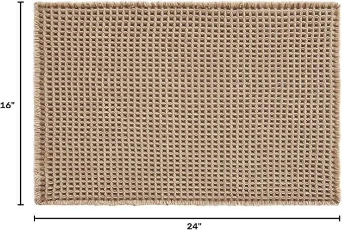 TYUU Waffle Bath Mat, Small Boho Bathroom Rugs Non Slip 24x16 Beige | Super Absorbent Quick Dry Bath Rug, Non-Slip Backing, Soft Waffle Washable Farmhouse Bathroom Mats, Tub, Shower & Home Decor