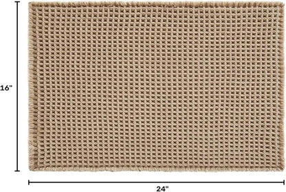 TYUU Waffle Bath Mat, Small Boho Bathroom Rugs Non Slip 24x16 Beige | Super Absorbent Quick Dry Bath Rug, Non-Slip Backing, Soft Waffle Washable Farmhouse Bathroom Mats, Tub, Shower & Home Decor