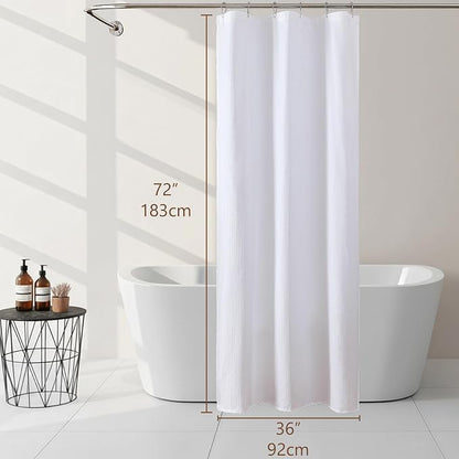 White Stall Shower Curtain 36 x 72 Inch, Textured Soft Fabric Waffle Narrow Size Modern White Small Curtain for Bathroom Hotel, Machine Washable, Water Resistant, 36Wx72L Inches