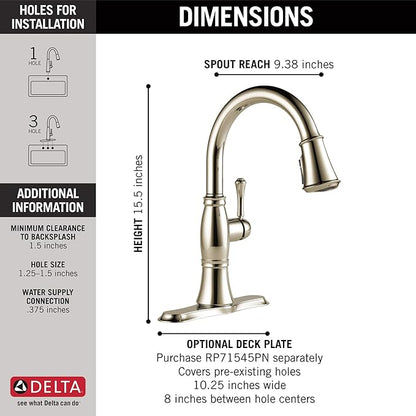 DELTA FAUCET Cassidy Touch Kitchen Faucet, Kitchen Faucets with Pull Down Sprayer, Kitchen Sink Faucet, Touch Faucet, Delta Touch2O Technology, Lumicoat Polished Nickel 9197T-PN-PR-DST