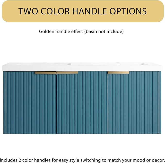 Malwee 48" Floating Bathroom Vanity Without Sink, 48 inch Wall Mounted Bathroom Cabinet, Modern Lake Blue Cabinet with 3 Soft Close Doors, Basin not Include(MA10348DLBE-C)
