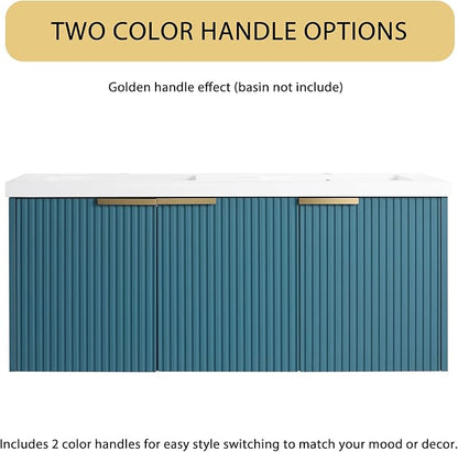 Malwee 48" Floating Bathroom Vanity Without Sink, 48 inch Wall Mounted Bathroom Cabinet, Modern Lake Blue Cabinet with 3 Soft Close Doors, Basin not Include(MA10348DLBE-C)