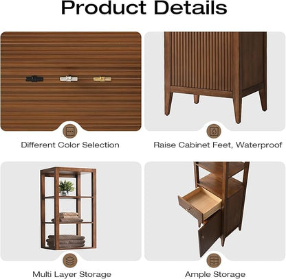 Vanity Art Vanity with Storage Cabinet & Shelves, Free-Standing Vanity with Soft-Closing Doors, Walnut, Golden Brushed Handware VA91-LC-Walnut-GB