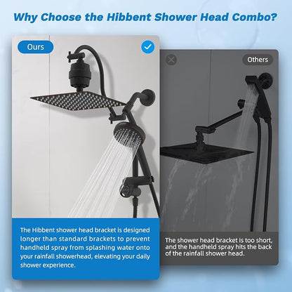 Hibbent 10" Dual Filtered 10" Rainfall Shower Head with Handheld 10-Spray | High Pressure Metal Oil-Rubbed Bronze Showerhead Combo with Filter, Extension Arm with 4-way Diverter, 71'' Hose & Holder