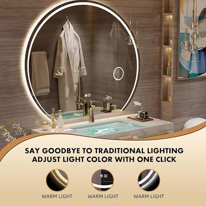 76 Inch Luxury Bathroom Vanity, Floating Bathroom Vanity with Sink and LED Round Smart Defogger Mirror, Multilayer solid wood Spacious Storage Drawer Include Faucet and Drain Fittings,Double Sink