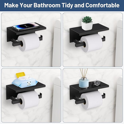 TURS 5-Pieces Matte Black Bathroom Hardware Accessories Set 23.6" Towel Bar Set Wall Mounted Square Toilet Paper Holder with Shelf Stainless Steel
