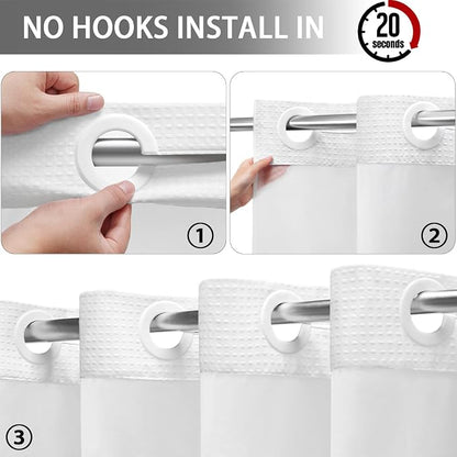 No Hook Shower Curtain with Fabric Liner White Hotel Waffle 75" L x 72" W,PEVA Frosted Window