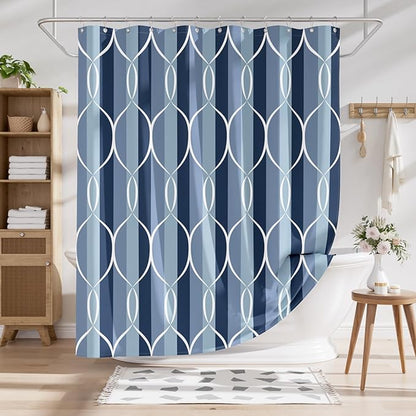 AmazerBath Shower Curtain Blue, Geometric Cloth Shower Curtain Sets with 12 Shower Curtain Hooks, Luxury Hotel Quality Washable Farmhouse Polyester Fabric Fall Bathroom Shower Curtains, 72x72 Inches