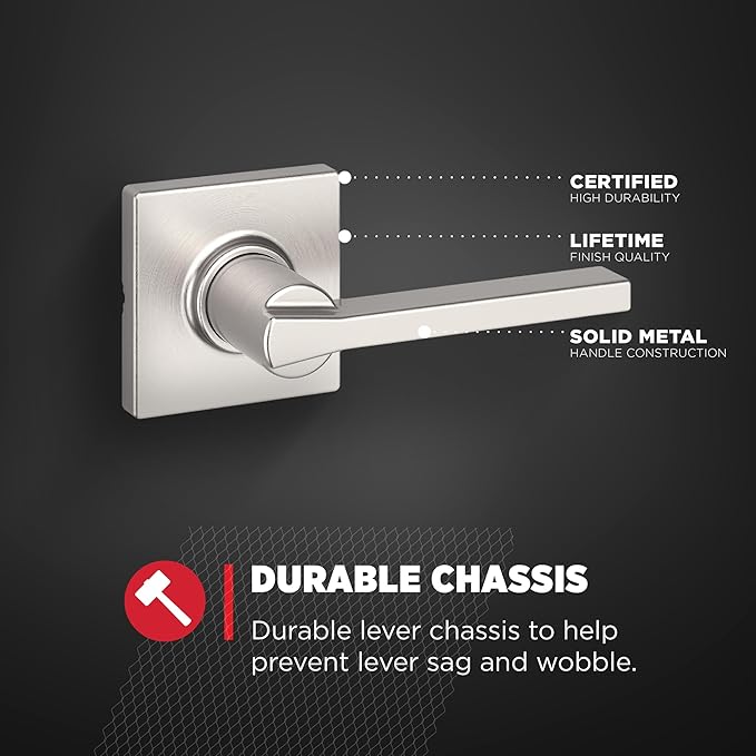 Kwikset Casey Interior Passage Door Handle,Lever for Closet and Hallway Doors,Reversible Non-Locking Handle Lever,Satin Nickel,with Microban Protection,(Pack of 10)