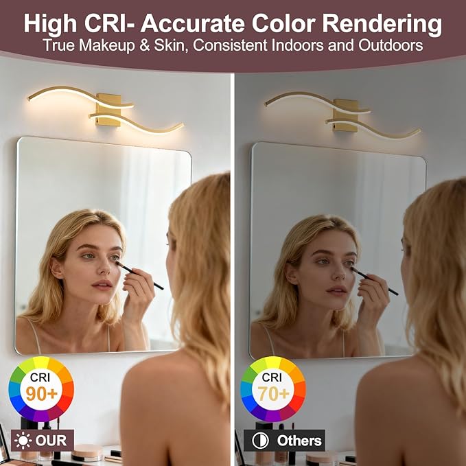 Bathroom Vanity Light Fixture, 26W 5CCT Dimmable Modern Led Bathroom Light Fixtures Over Mirror, LED Vanity Lighting Bar for Bathrooms (Gold, 31.5inch)
