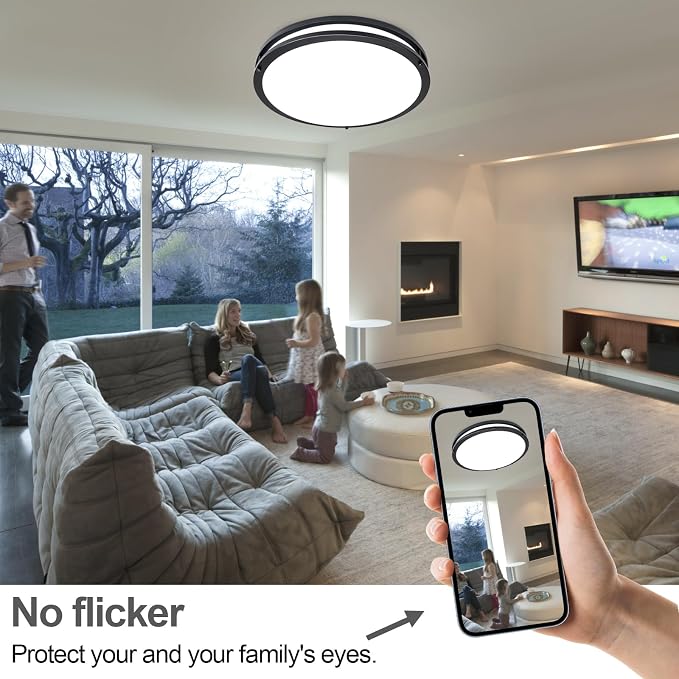 16inch LED Flush Mount Ceiling Light Fixture Dimmable Matte Black, Easy Install LED Ceiling Lamp Fixture Without Flicker, Super Bright 48W 4800LM 5CCT Warm to White Light 3000K to 6000K 2-Pack