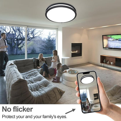 16inch LED Flush Mount Ceiling Light Fixture Dimmable Matte Black, Easy Install LED Ceiling Lamp Fixture Without Flicker, Super Bright 48W 4800LM 5CCT Warm to White Light 3000K to 6000K 2-Pack