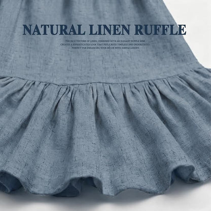 Farmhouse Shower Curtain Ruffle Linen Flax Blue Grey 72" W x 72" L | Linen Fabric, Farmhouse Boho, Bottom Ruffle, Rustic, Country, Natural Look, Washable, Shower Curtain for Bathroom Bathtub