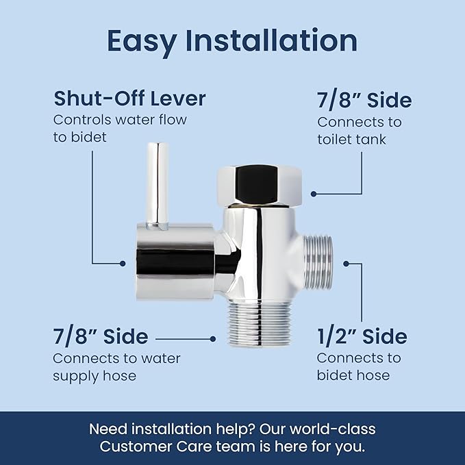 LUXE Bidet 7/8" x 7/8" x 1/2" Shut-Off Valve T-Adapter for Bidets, Only Compatible with NEO Series Bidet Attachments (Original Lever, Chrome Finish)