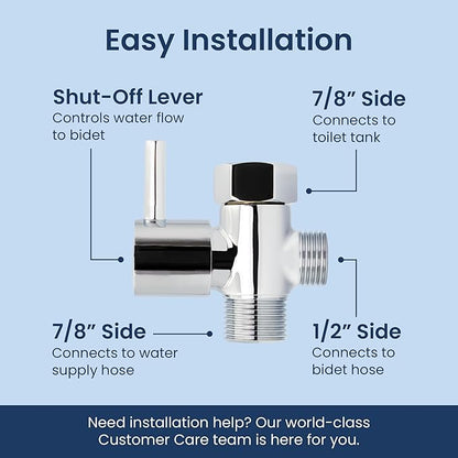 LUXE Bidet 7/8" x 7/8" x 1/2" Shut-Off Valve T-Adapter for Bidets, Only Compatible with NEO Series Bidet Attachments (Original Lever, Chrome Finish)