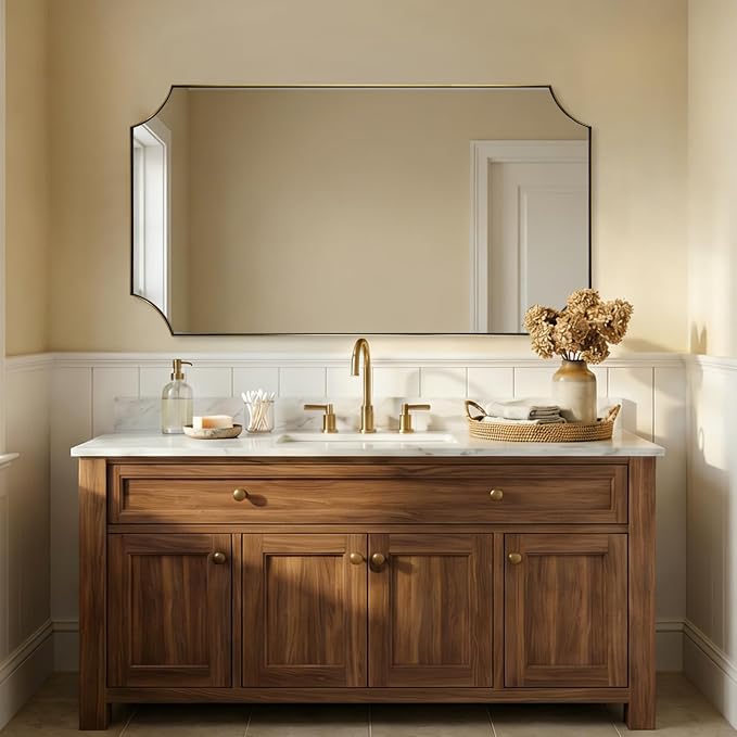 Scalloped 30"x55" Gold Mirrors for Bathroom Sink | Anti-Rust Stainless Steel Frame, Vertical & Horizontal Hang, Elegant Home Accent, Ideal for Large Bathroom & Powder Room