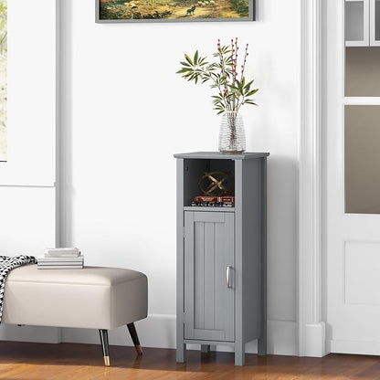 Giantex Narrow Bathroom Storage Cabinet with Open Compartment (Grey) | Freestanding Small Storage Organizer with Adjustable Shelf, Anti-toppling Device, Corner Unit for Living Room