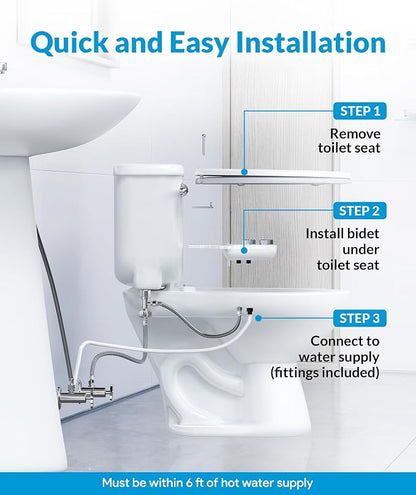 CLEAR REAR Bidet Attachment for Toilet Seat - Non-Electric with Self Cleaning Nozzle, Leak Proof Connectors, Adjustable Water Spray, Rear & Feminine Wash - Hygienic Bathroom Upgrades