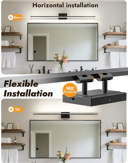 48 Inch Modern Bathroom Light Fixture, 30W 5CCT Dimmable LED Black Bathroom Vanity Lights Over Mirror, Vanity Lights for Bathrooms Restroom Mirror- ETL Certified