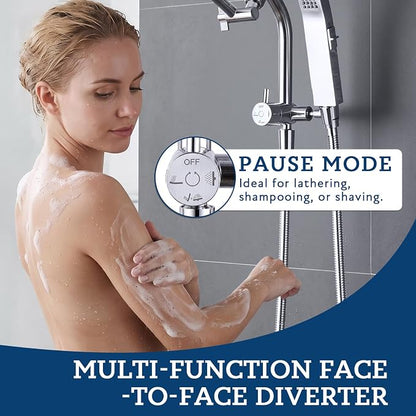 G-Promise 14 Inch All Metal Rain Shower Head with Handheld Spray (Chrome) | Full Body Coverage, Pause Mode Diverter, Power Wash Mode Handheld, Suits Every Height, Easy to Install, Modern Bath Upgrade