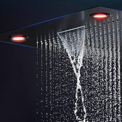Cascada Classic Design 23”x31” large recessed LED rain shower head w/3 modes (Rain+ Water Curtain + Waterfall) Built-in Bluetooth Speaker (Music, Oil Rubbed Bronze)