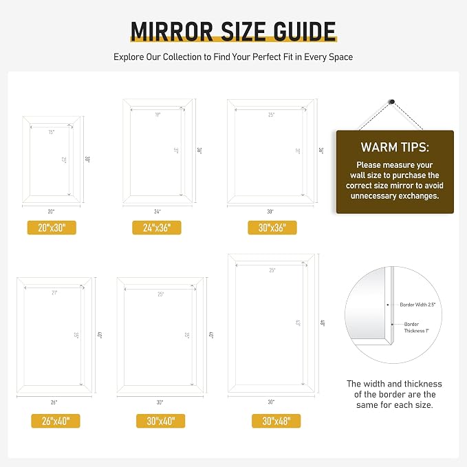 White Wall Mirror for Bathroom,Rectangle Large 30 x 40 inch Vanity Mirrors | Rustic Hanging Mirror for Living Room,Bedroom,Entryway (30x40 inch, White)