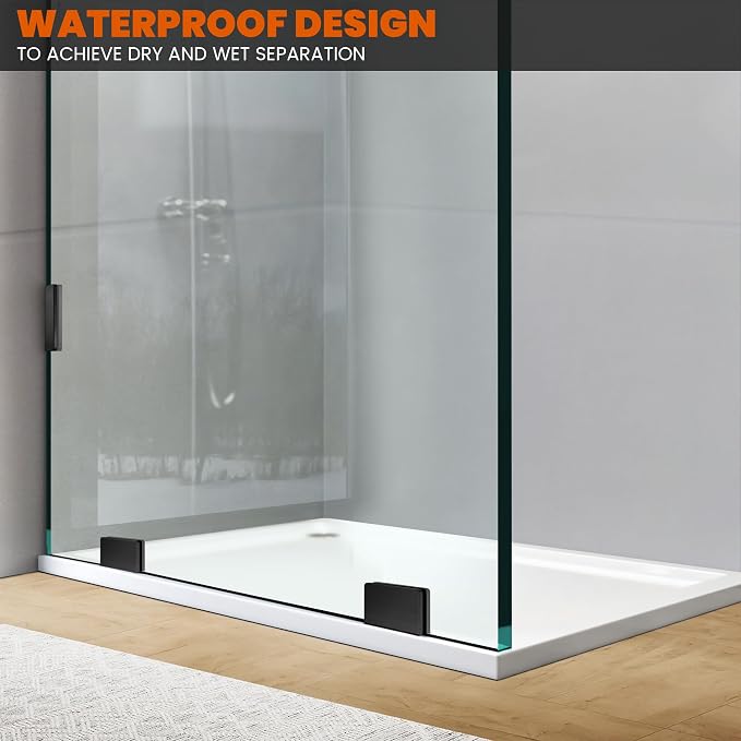Shower Panel, 24"×78" Shower Glass Screen for Open Walk-in Bathroom, 5/16" (8mm) Clear Tempered Glass, Fixed Hinged Framless Shower Door，Matte Black