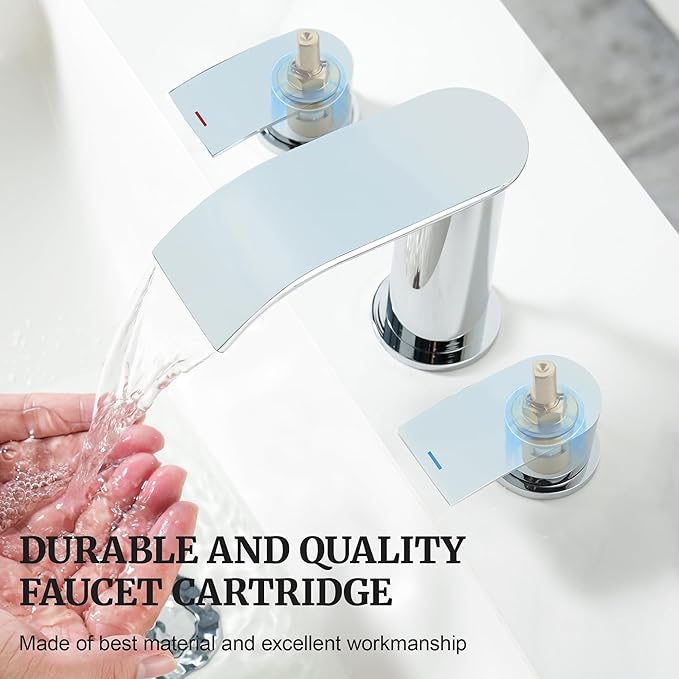 Ultimate Unicorn 8 inch Bathroom Faucet Chrome, Waterfall Bathroom Faucet with Metal Pop-up Sink Drain Stopper and 2 Supply Hoses,2 Handle Widespread Faucets for Vanity Sink 3 Holes