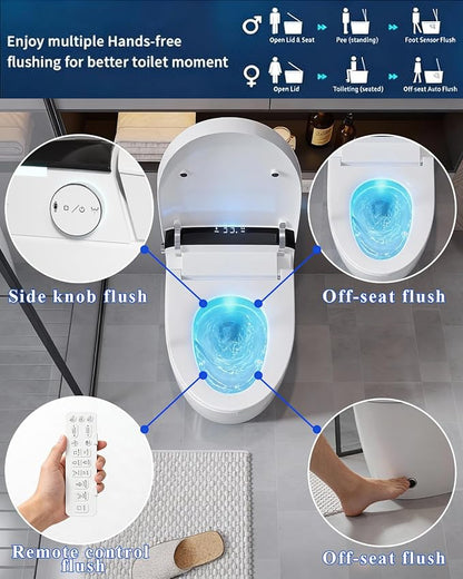 TOTTE Smart Toilet with Bidet Built in, Auto Open/Close Lid, ADA Comfort Height, 1000g MaP Flush, 1.28 GPF, Heated Seat & Dryer, Electric Tankless Toilets with LED Display