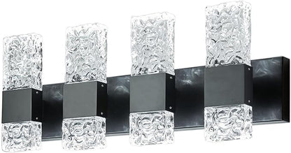 Black Bathroom Light Fixtures Crystal Bathroom Vanity 4 Light Over Mirror Modern LED Wall Light ，6000K Cool Light，40 Watts