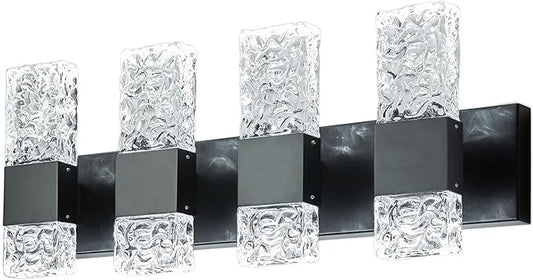 Black Bathroom Light Fixtures Crystal Bathroom Vanity 4 Light Over Mirror Modern LED Wall Light ，6000K Cool Light，40 Watts
