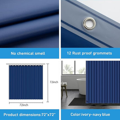 EHZNZIE Shower Curtain Liner Light Weight PEVA, Shower Liner 72x72 Inches, Waterproof, No Chemical Smell with 12 Rust Proof Metal Grommets for Bathroom Shower Curtain, Navy Blue