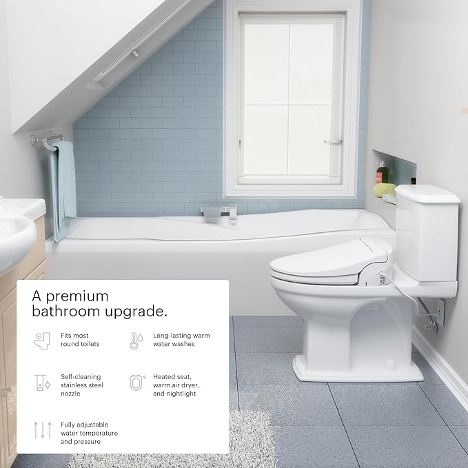 Brondell SE400-RW Swash SE400 Electric Bidet Toilet Seat With Heated Seat, Oscillating Stainless Steel Nozzle, Warm Air Dryer, Night Light, Gentle Close Lid, White Side Arm Control, Round