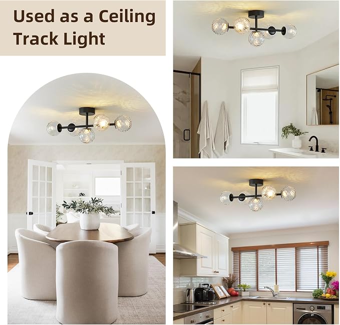 LED Bathroom Vanity Light Fixtures,Modern Black Makeup Bathroom Lighting | 5 Lights Hammered Clear Globe Glass Wall Sconce,Dimmable Mid Century Modern Bubble Glass Bathroom Vanity Lights over Mirror