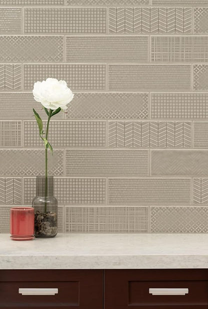M S International Urbano Warm Concrete 3D Mix Glossy Ceramic Subway Tile for Bathroom, Kitchen Backsplash, Accent Wall, and Shower