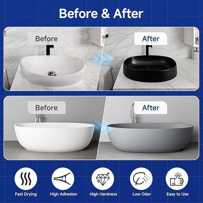 Tub and Tile Refinishing Kit with Tools, 35oz White Tile Paint Water Based & Low Odor, DIY Bathtub Paint, Easy to Use for Bathroom, Kitchen, Porcelain, Floor, 50-60sq.ft（Light Grey）