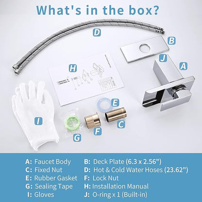 LED Bathroom Sink Faucet - Chrome Single Hole or 4 Inch Centerset Waterfall Faucet with Stainless Steel Spout and Temperature-Sensitive LED Lights, Includes Deck Plate
